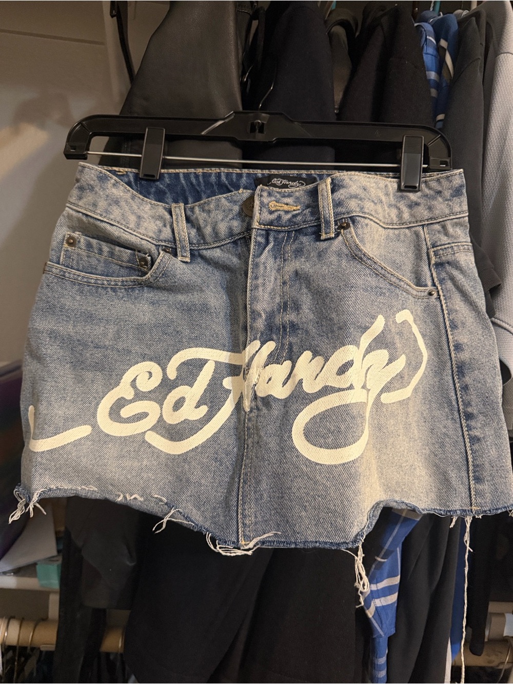 Ed hardy denim skirt with dragon small